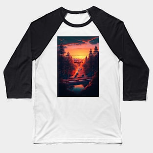 Vibrant Oceanside Sunset Baseball T-Shirt